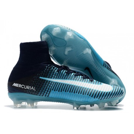 2016 Crampons Foot - Nike Mercurial Superfly 5 FG Bleu Blanc