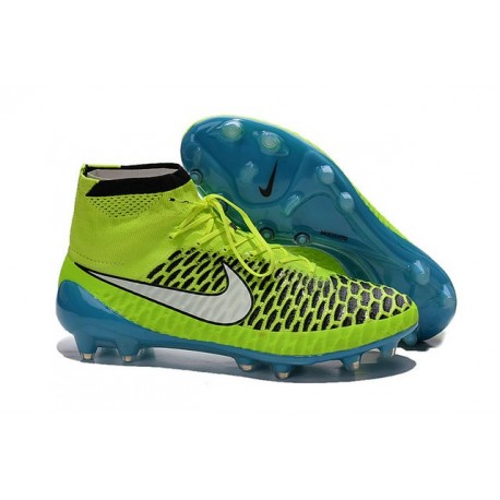 Nouvelle Crampons Nike Magista Obra FG Hommes Volt Blanc Bleu Lagon Noir