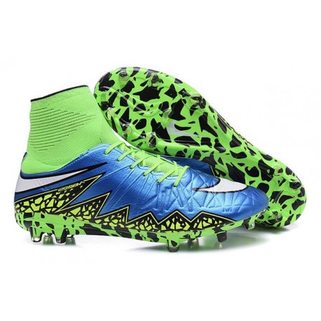 2015 Bottes Nike HyperVenom Phantom II FG Football Bleu Lagon Blanc Volt Noir