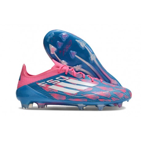 adidas Crampons F50 Elite FG Bleu Solaire Blanc Ftwr Rose