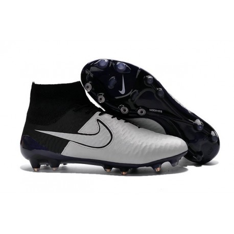 Nouvelle Crampons Nike Magista Obra FG Hommes Cuir Blanc Noir